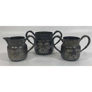 Antique Connecticut Silver Co Triple Silver Plate Etched 1920 Sugar‎ Creamer Set